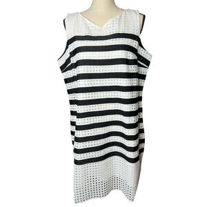Lands' End Shift Dress in White Lace with Black Stripes Fully Lined Size 16P